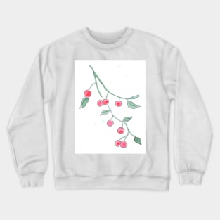 Branch with cherries. Berries, fruits. Watercolor, art decoration, sketch. Illustration hand drawn modern Crewneck Sweatshirt